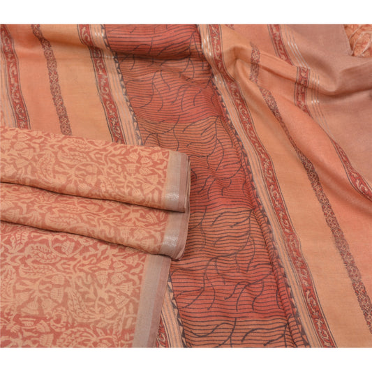 Sanskriti Vintage Peach Heavy Sarees Blend Cotton Sustainable Fabric Printed & Woven Sari