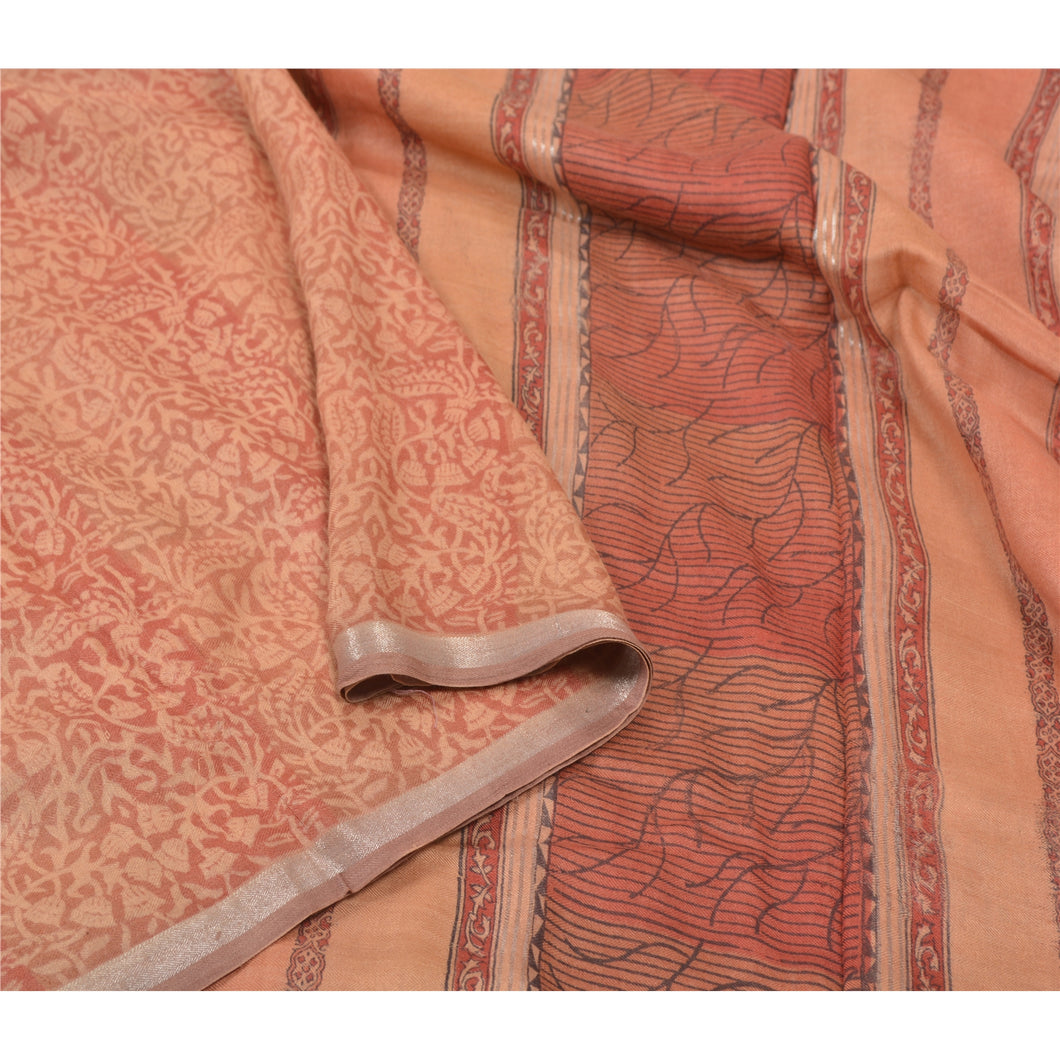 Sanskriti Vintage Peach Heavy Sarees Blend Cotton Fabric Printed & Woven Sari