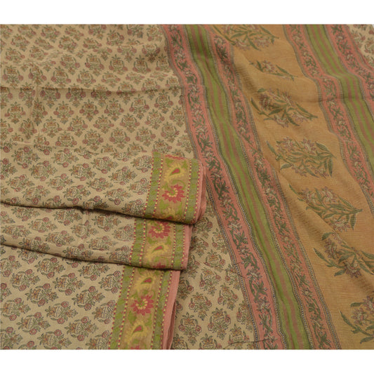Sanskriti Vintage Brown Heavy Sarees Pure Silk Sustainable Fabric Printed 5 Yard Sari