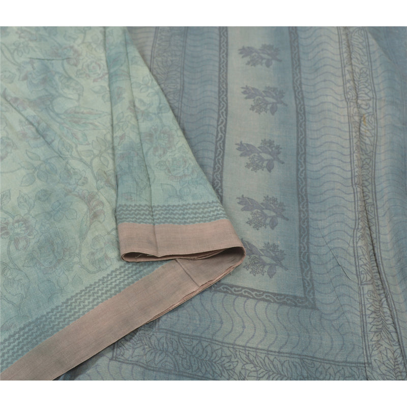 Sanskriti Vintage Sari Blend Cotton Grey Indian Sarees Printed & Woven 5yd Craft Fabric upholstery fabric