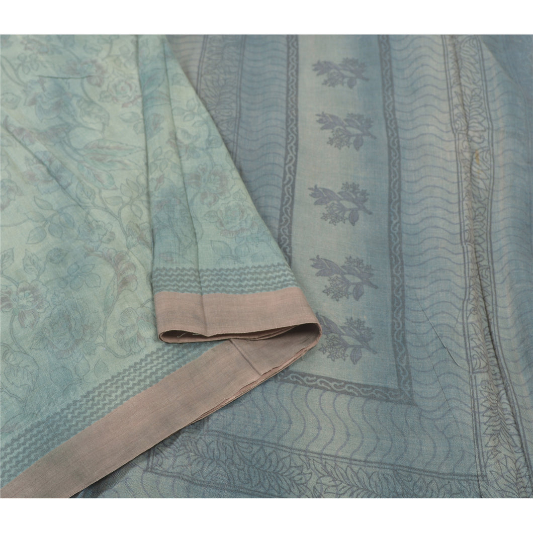 Sanskriti Vintage Grey Heavy Sarees Blend Cotton Fabric Printed & Woven Sari
