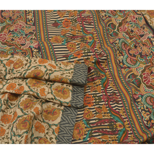 Sanskriti Vintage Cream Heavy Sarees Blend Silk Sustainable Fabric Printed & Woven Sari