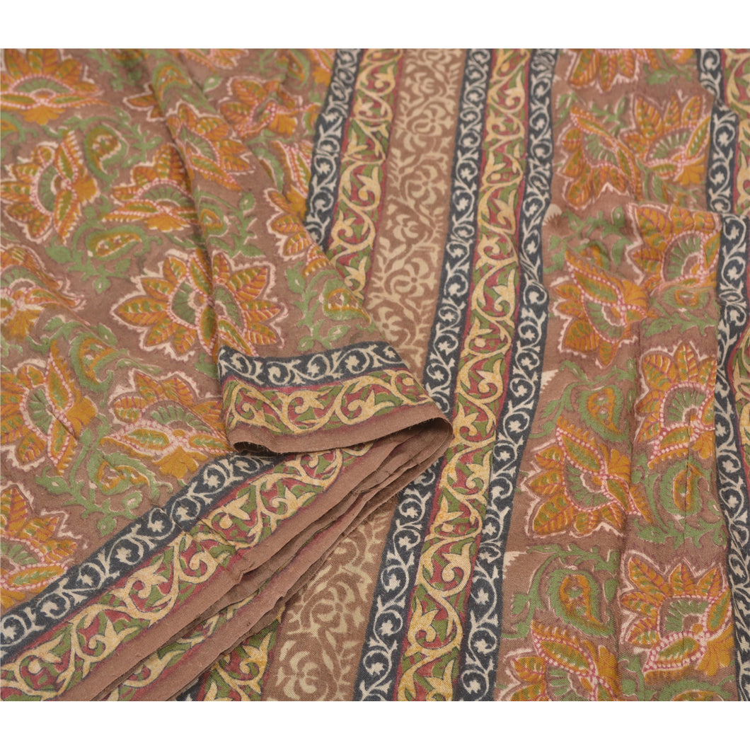Sanskriti Vintage Heavy Sarees Pure Woolen Fabric Printed & Woven Brown Sari