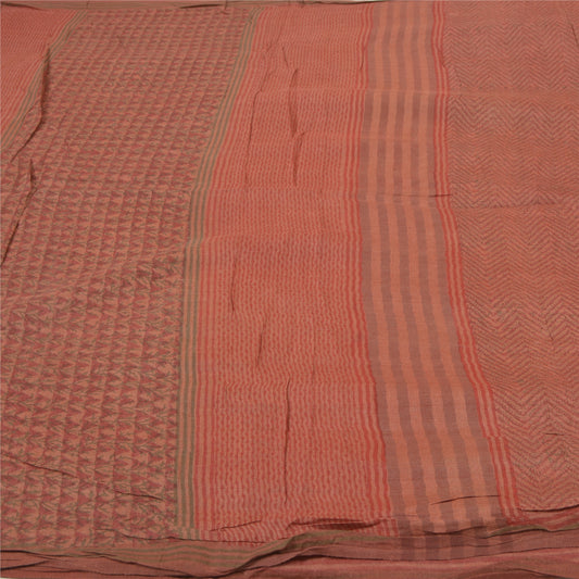 Sanskriti Vintage Peach Heavy Sarier i rent ulden, bæredygtigt stof, trykt og vævet