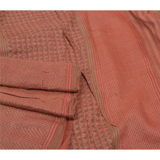 Sanskriti Vintage Peach Heavy Sarier i rent ulden, bæredygtigt stof, trykt og vævet