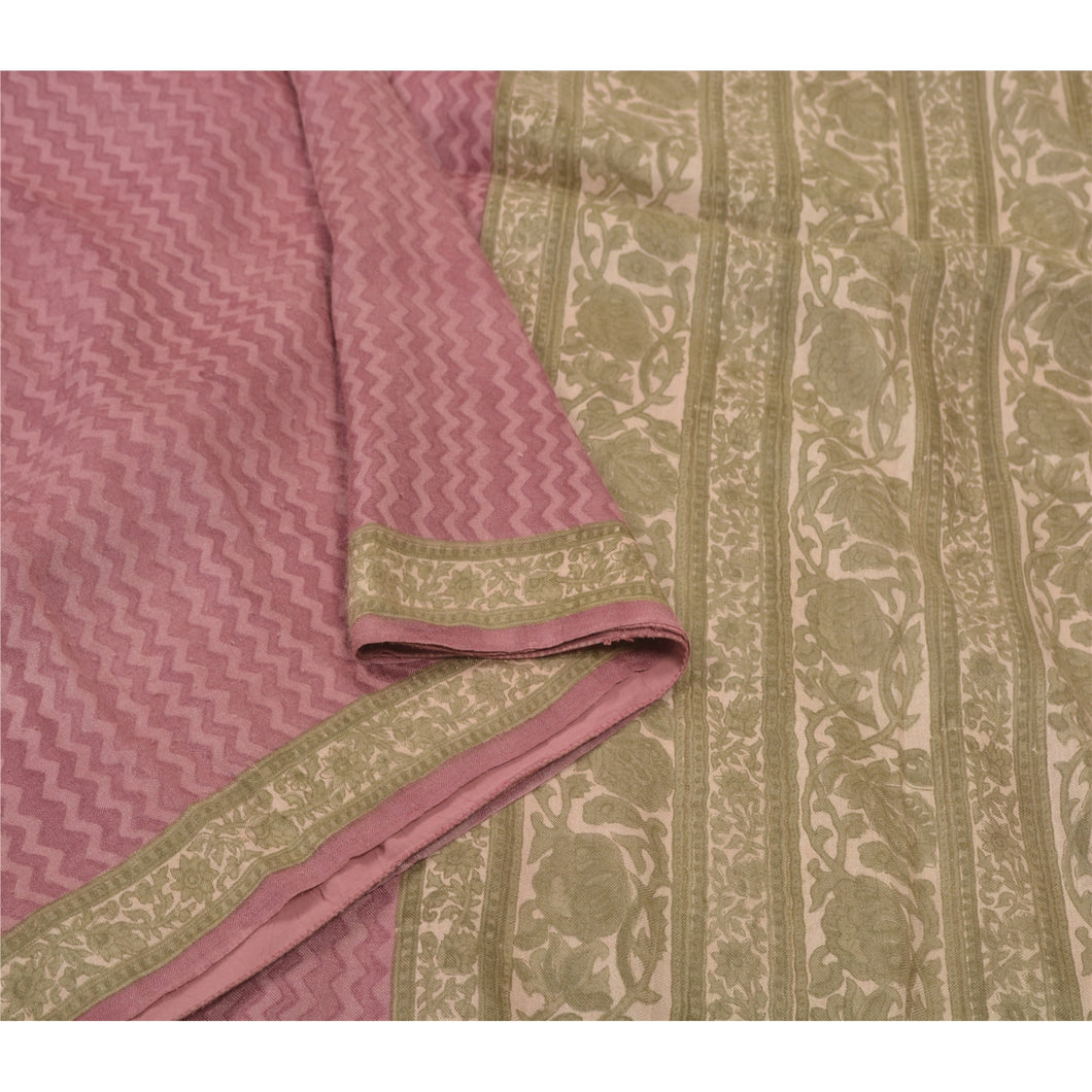 Sanskriti Vintage Pink Heavy Sarees Pure Woolen Fabric Printed & Woven Sari
