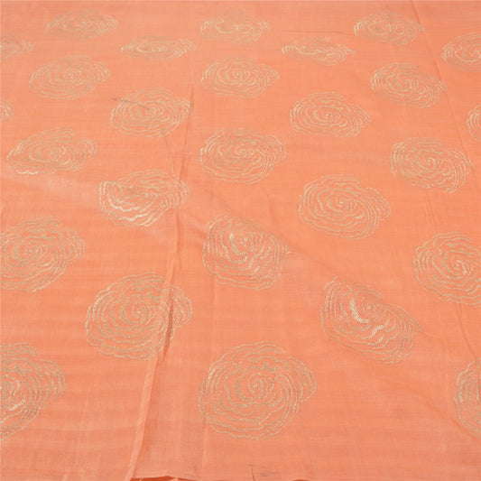 Sanskriti Vintage Heavy Peach Sari 100% Pure Woolen Sustainable Fabric Embroidered Sarees