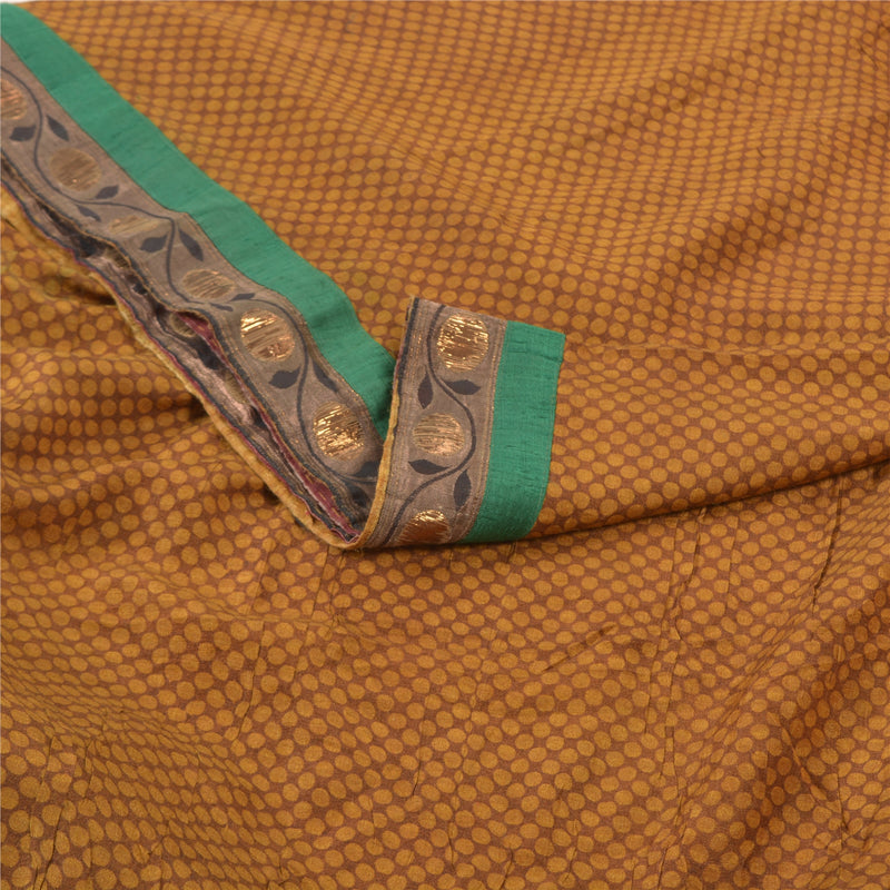 Sanskriti Vintage kraftig brun sari i ren silke med bæredygtigt stof og polkaprikker i tryk