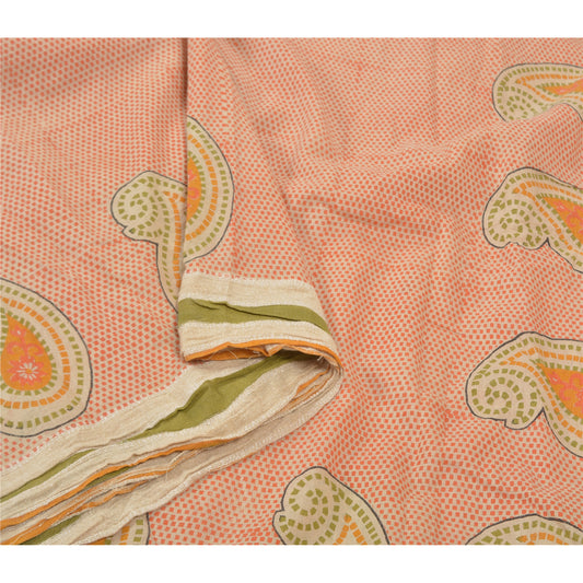 Sanskriti Vintage Heavy Cream Indian Sari Pure Handloom Silk Sustainable Fabric Printed Sarees