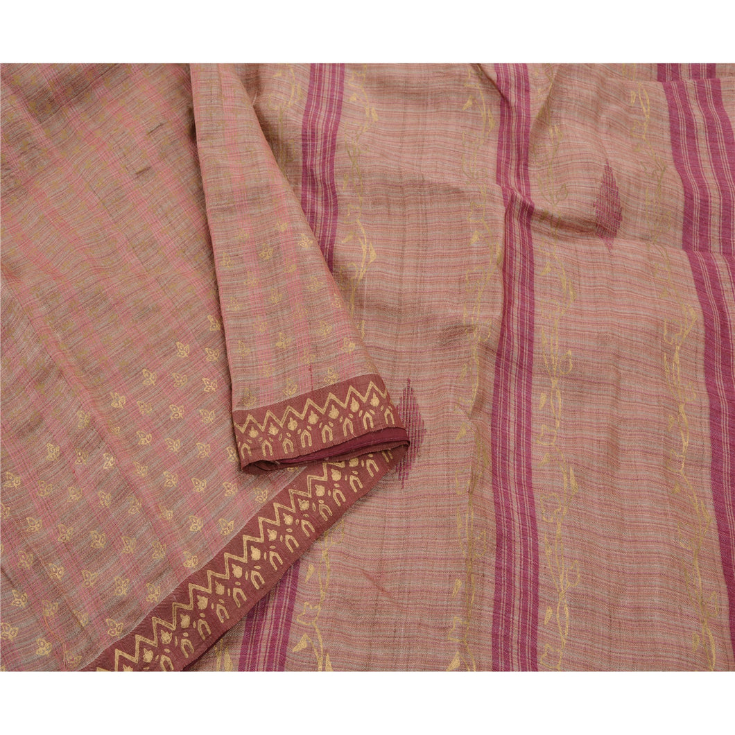 Sanskriti Vintage Brown Heavy Sari 100% Pure Woolen Fabric Painted Woven Sarees