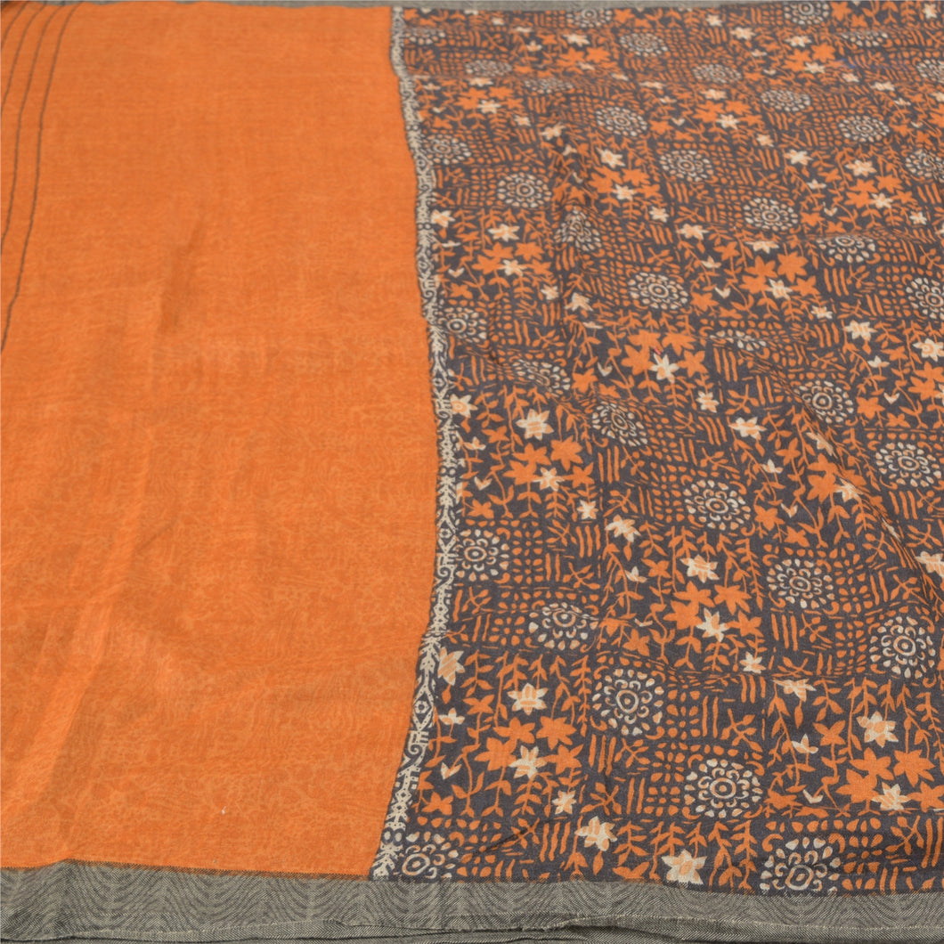 Sanskriti Vintage Heavy Indian Sari Pure Woolen Black Fabric Printed Sarees