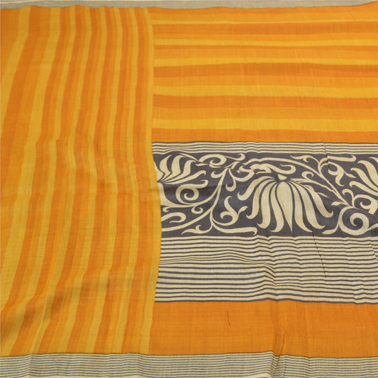 Sanskriti Vintage Heavy Saffron Sari 100% Pure Silk Sustainable Fabric Printed 5 Yard Sarees