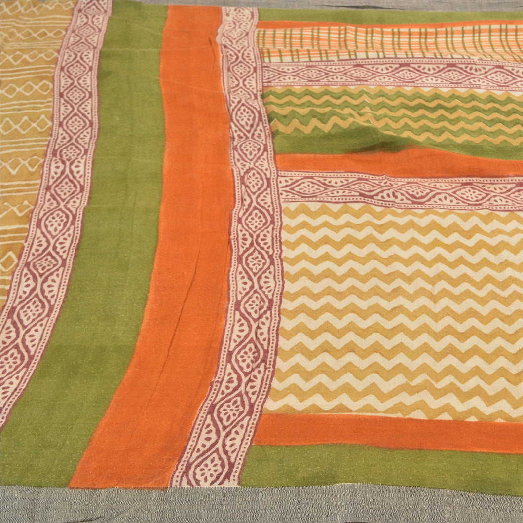Sanskriti Vintage Heavy Sari 100% Pure Woolen Cream Fabric Printed Sarees