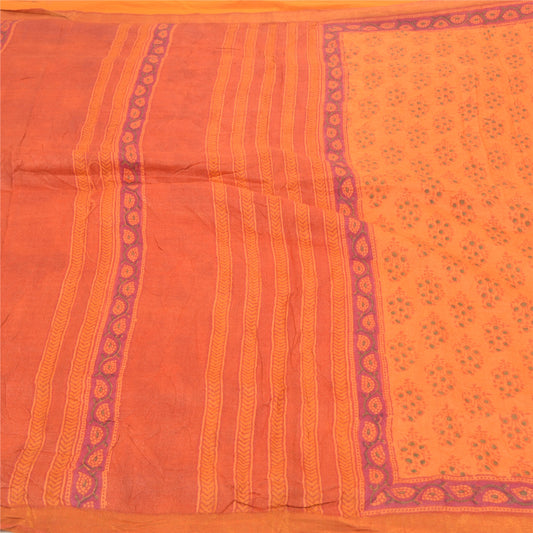 Sanskriti Vintage Heavy Sari 100% Pure Woolen Orange Sustainable Fabric Printed/Woven Sarees