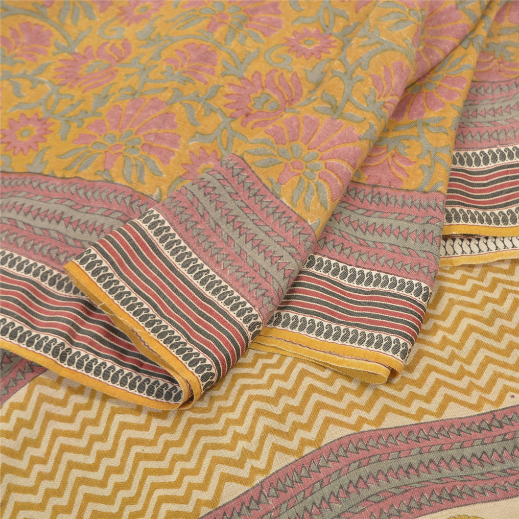 Sanskriti Vintage Sari Pure Woolen Mustard/Cream Fabric Printed/Woven Sarees