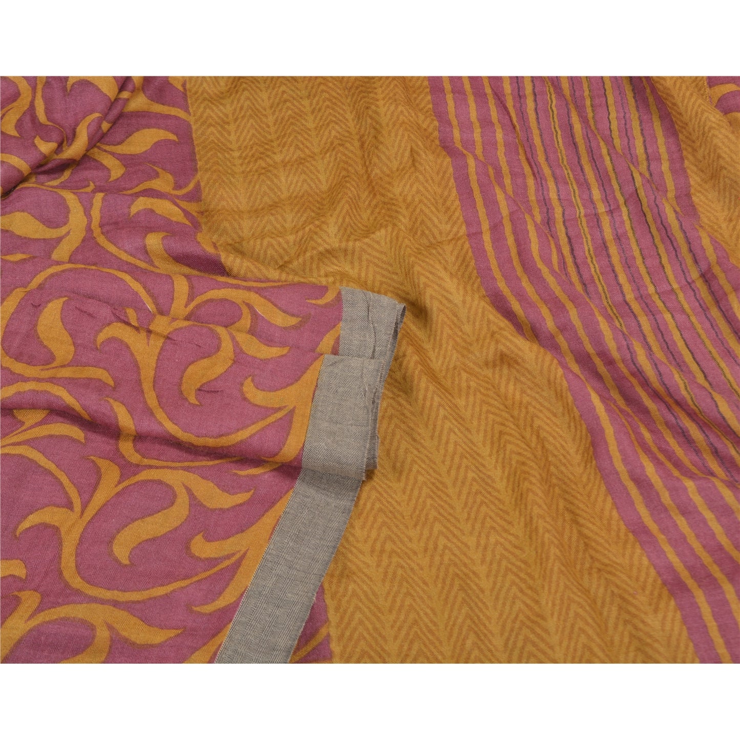 Sanskriti Vintage Heavy Indian Sari Pure Woolen Purple Sustainable Fabric Printed Sarees