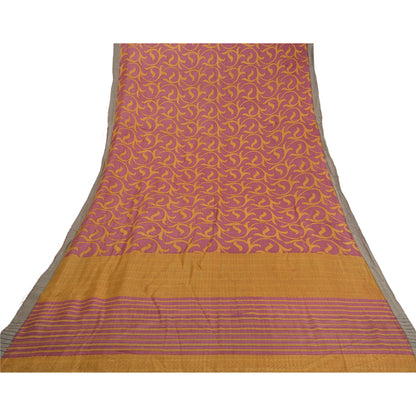 Sanskriti Vintage Heavy Indian Sari Pure Woolen Purple Sustainable Fabric Printed Sarees