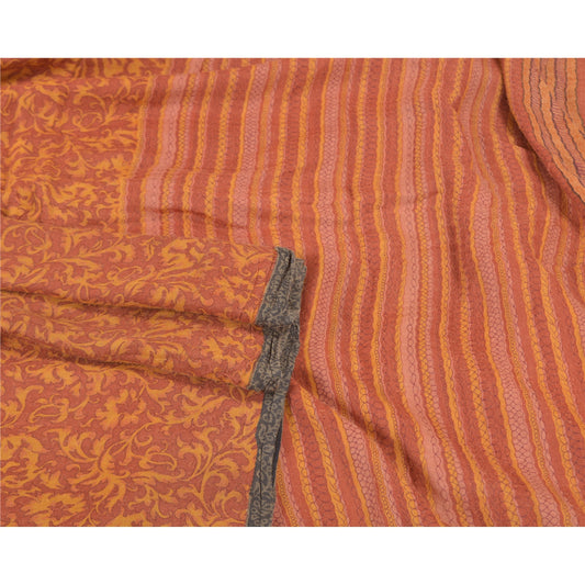 Sanskriti Vintage Heavy Rusty Orange Sari Pure Woolen Sustainable Fabric Printed Sarees