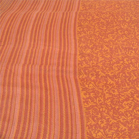 Sanskriti Vintage Heavy Rusty Orange Sari Pure Woolen Sustainable Fabric Printed Sarees