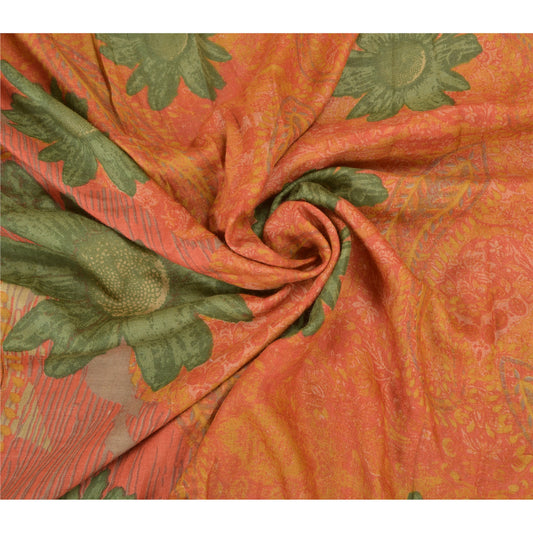 Санскрити Винтаж Тяжелое индийское сари 100% чистая шерсть устойчивая ткань сари с принтом