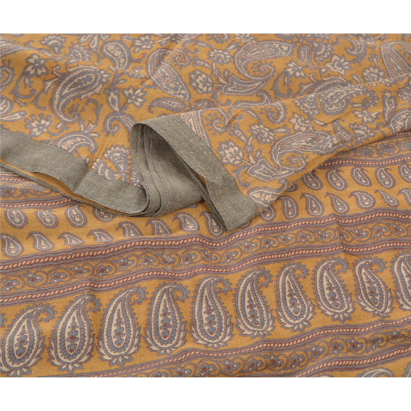 Sanskriti Vintage Heavy Saffron Sari 100% Pure Woolen Sustainable Fabric Printed Sarees