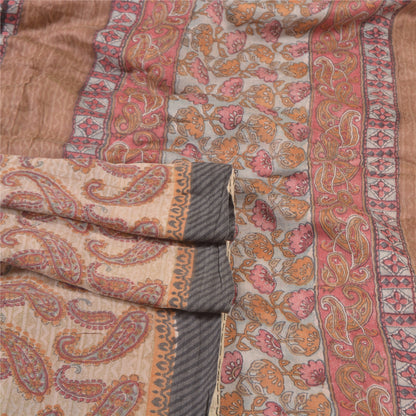 Sanskriti Vintage Sari 100% Pure Woolen Indian Sarees Cream Printed Soft 5yd Craft Fabric