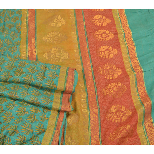 Санскритское винтажное тяжелое зеленое сари 100% чистая шерсть устойчивая ткань тканые набивные сари