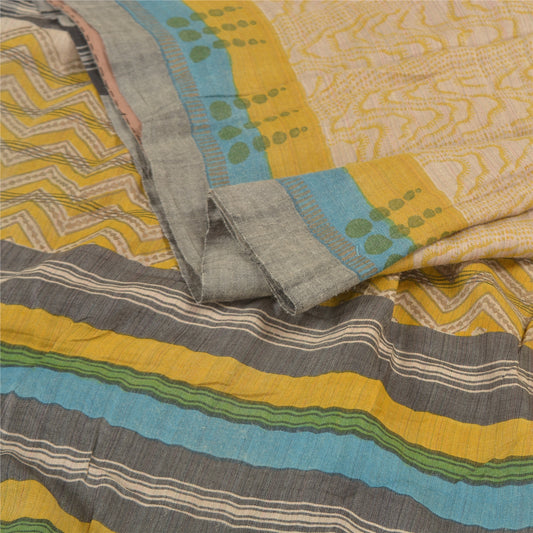 Sanskriti Vintage Heavy Ivory Sari 100% Pure Woolen Sustainable Fabric Printed Soft Sarees