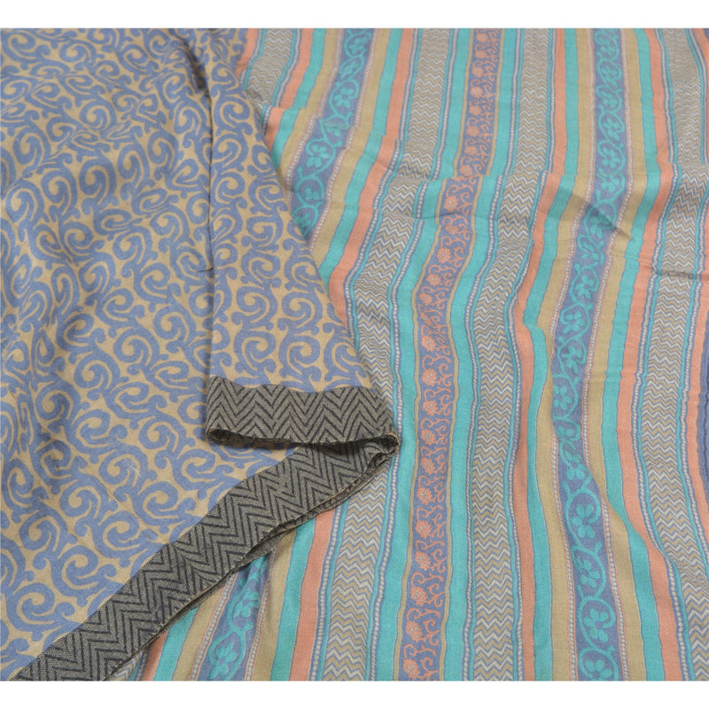 Sanskriti Vintage Heavy Blue Sarees Pure Woolen Sustainable Fabric Printed 5 Yard Sari