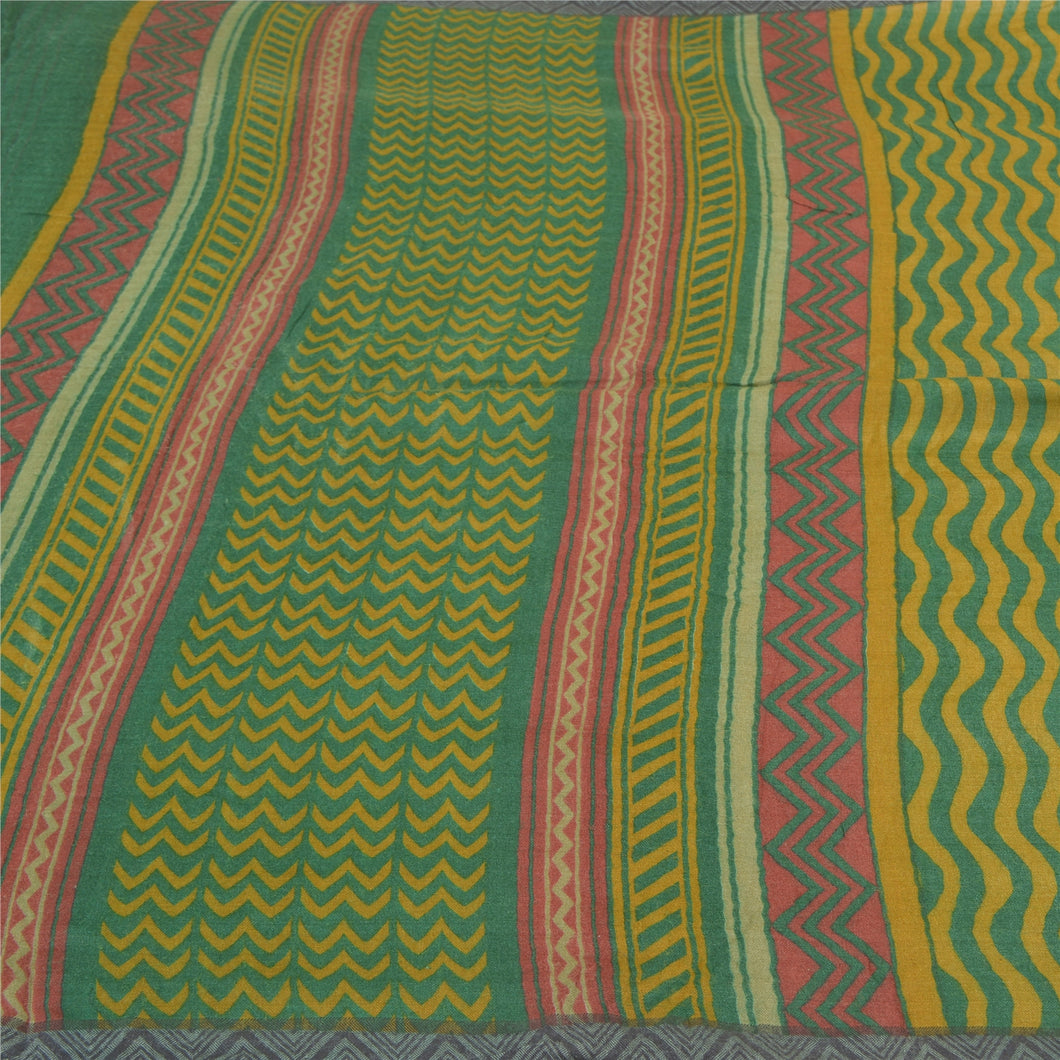 Sanskriti Vintage Heavy Green Sarees Pure Woolen Fabric Printed 5 Yard Sari