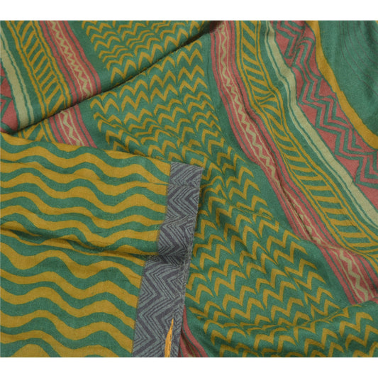 Sanskriti Vintage Heavy Green Sarees Pure Woolen Sustainable Fabric Printed 5 Yard Sari