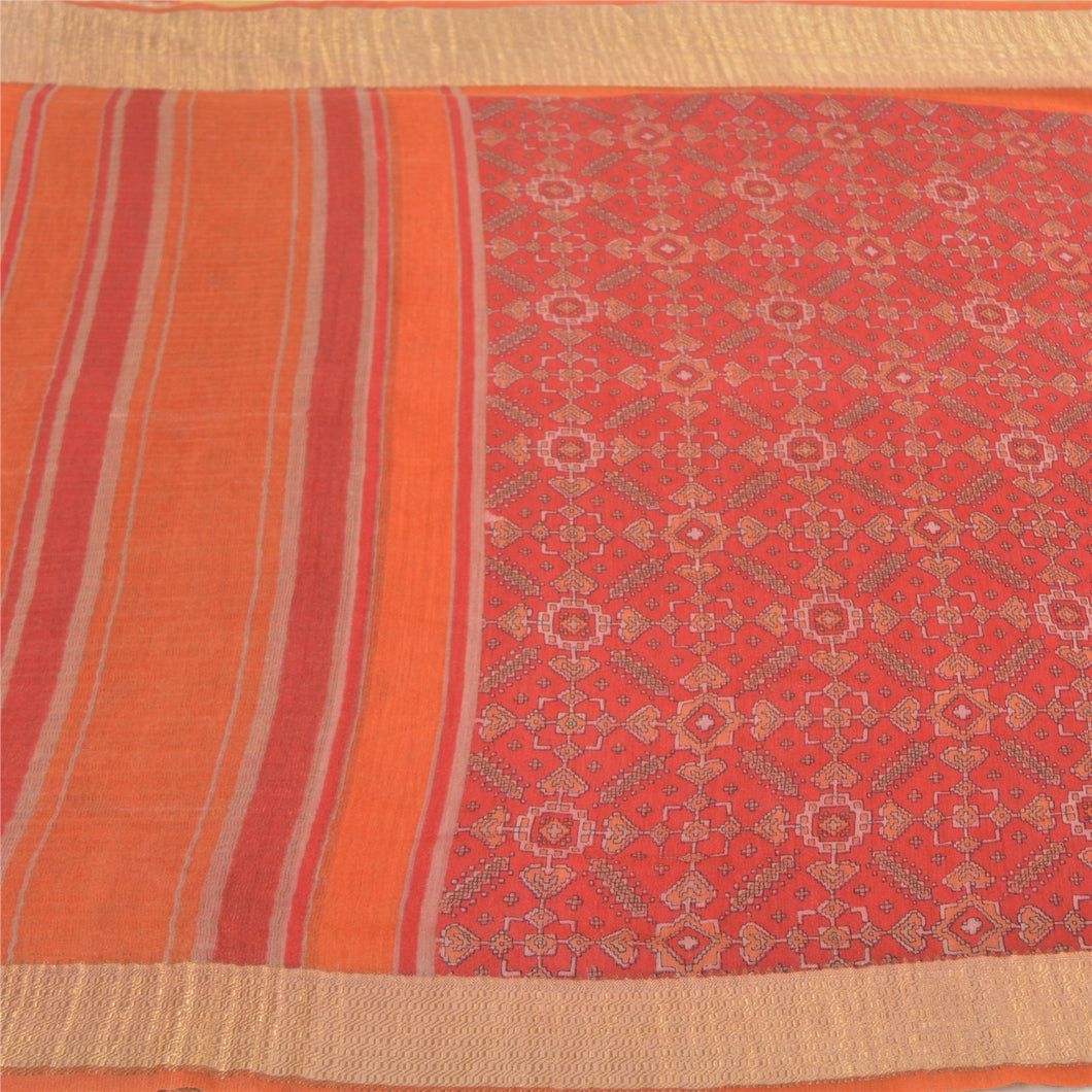 Sanskriti Vintage Heavy Red Sarees 100% Pure Woolen Fabric Printed 5 Yard Sari