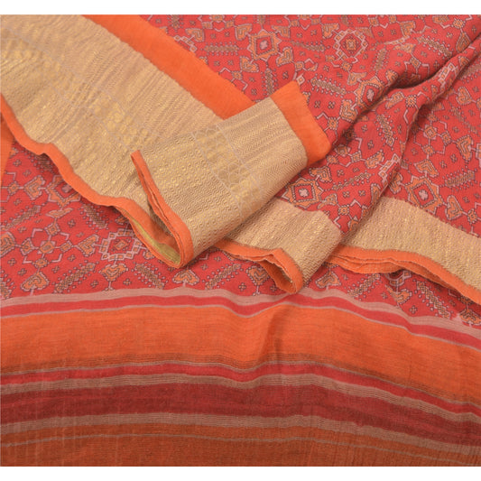 Sanskriti Vintage Heavy Red Sarees 100% Pure Woolen Sustainable Fabric Printed 5 Yard Sari