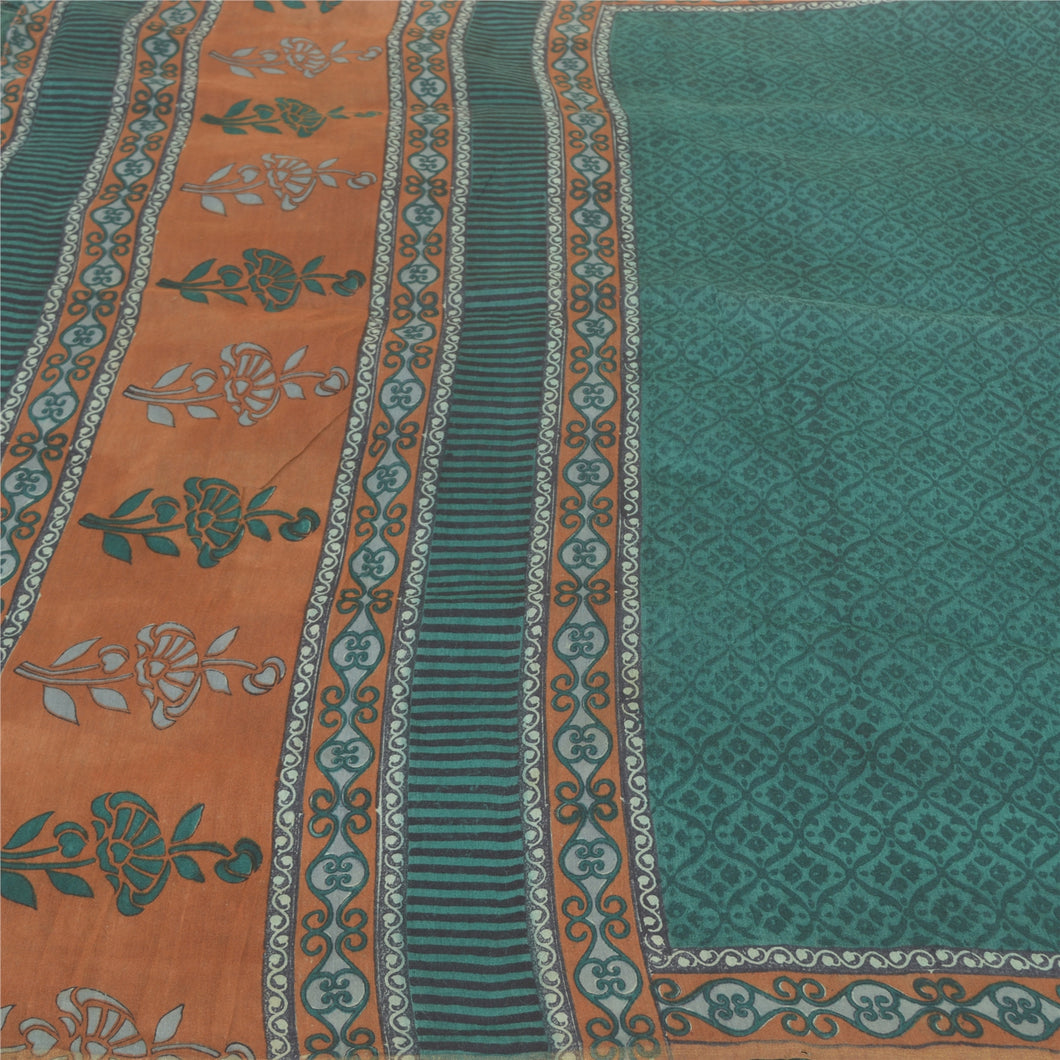 Sanskriti Vintage Heavy Green Sarees Pure Tussar Silk Printed Sari 5 Yard Fabric