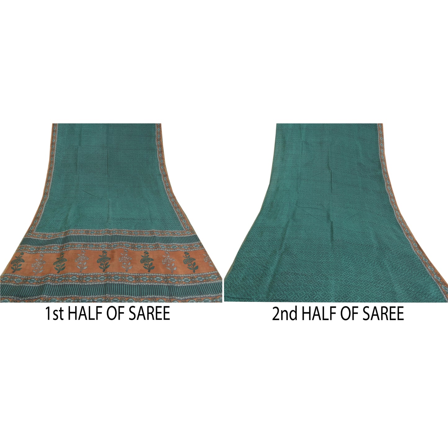 Sanskriti Vintage Heavy Green Sarees Pure Tussar Silk Printed Sari 5 Yard Sustainable Fabric