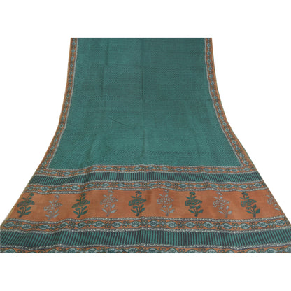 Sanskriti Vintage Heavy Green Sarees Pure Tussar Silk Printed Sari 5 Yard Sustainable Fabric