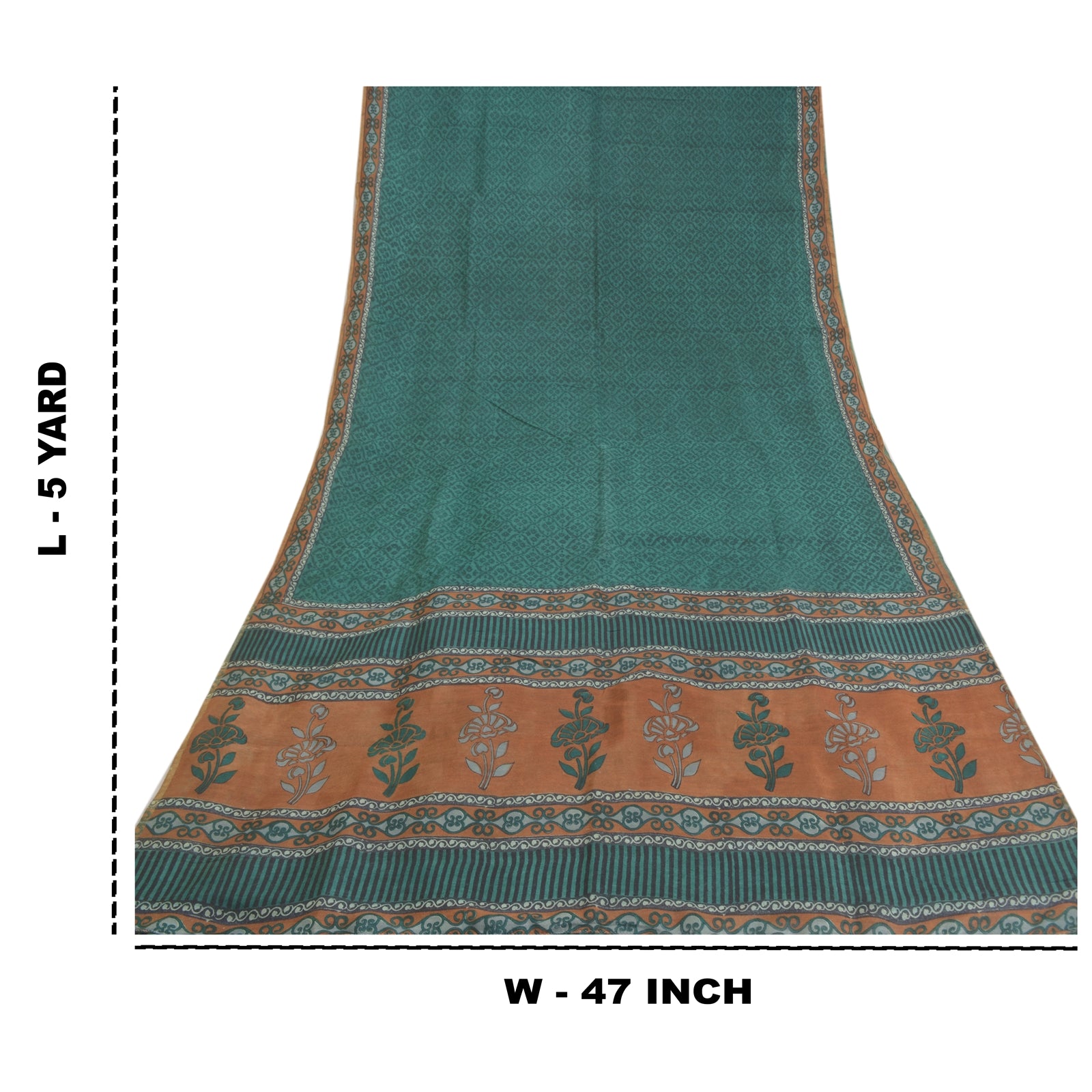 Sanskriti Vintage Heavy Green Sarees Pure Tussar Silk Printed Sari 5 Yard Sustainable Fabric