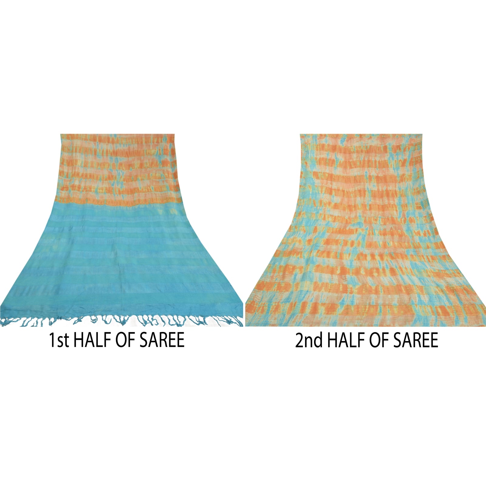 Sanskriti Vintage Heavy Indian Sarees Pure Tussar Silk Woven Tie-Dye Sari Sustainable Fabric