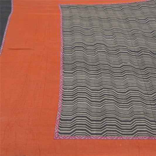 Sanskriti Vintage Heavy Black Sarees Pure Woolen Sustainable Fabric Printed 5 Yard Sari