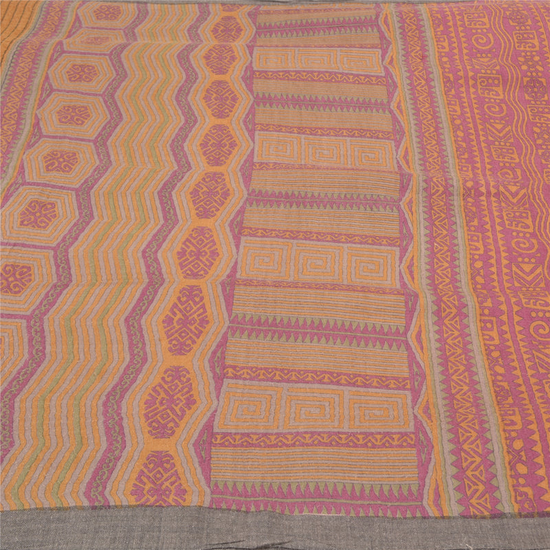 Sanskriti Vintage Heavy Purple Saries Ren Uld Bæredygtigt Stof Trykt 5 Yard Sari