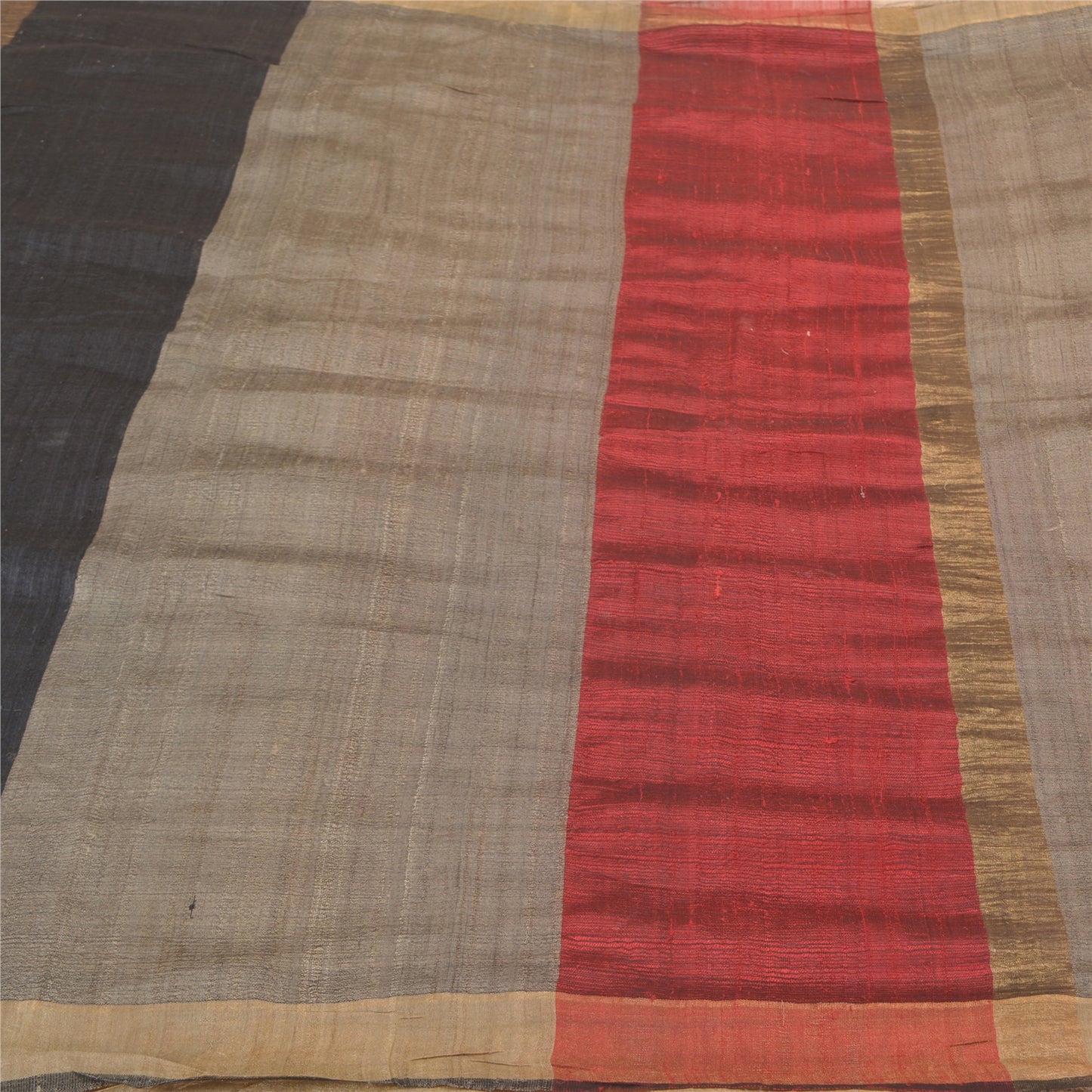 Sanskriti Vintage Heavy Grey Sarees Pure Tussar Silk Woven Sari 5 Yard Sustainable Fabric