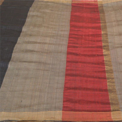Sanskriti Vintage Heavy Grey Sarees Pure Tussar Silk Woven Sari 5 Yard Sustainable Fabric