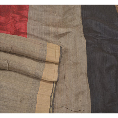 Sanskriti Vintage Heavy Grey Sarees Pure Tussar Silk Woven Sari 5 Yard Sustainable Fabric