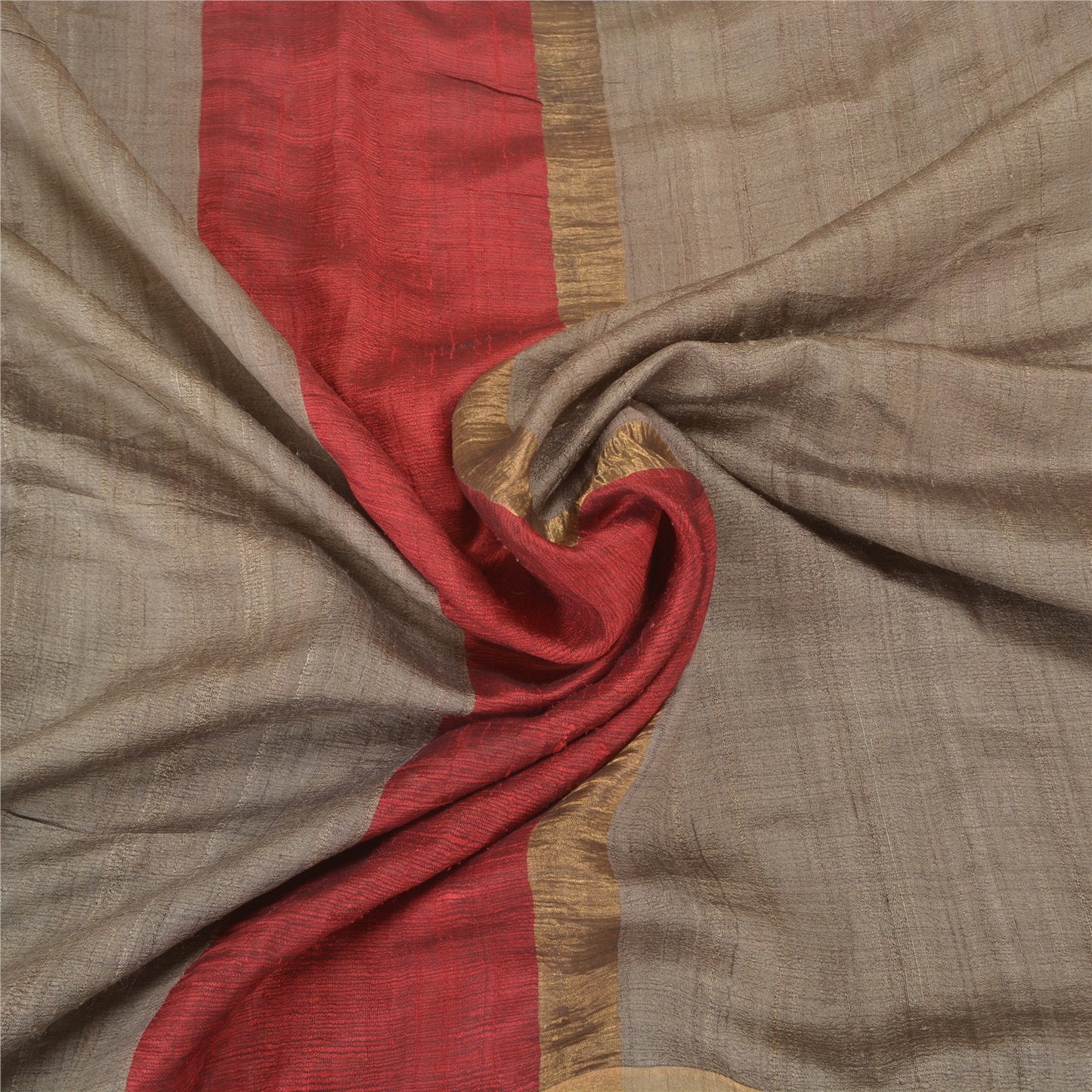 Sanskriti Vintage Heavy Grey Sarees Pure Tussar Silk Woven Sari 5 Yard Sustainable Fabric