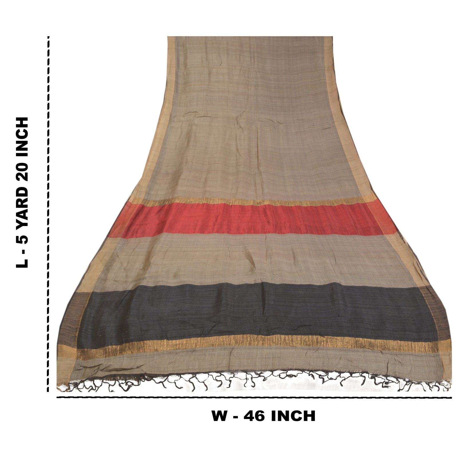 Sanskriti Vintage Heavy Grey Sarees Pure Tussar Silk Woven Sari 5 Yard Sustainable Fabric