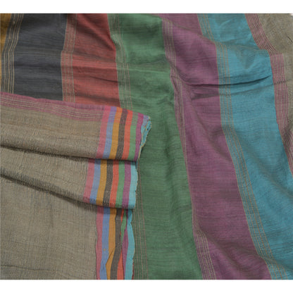 Sanskriti Vintage Heavy Grey Sarees Pure Tussar Silk Woven Sari 5 Yard Sustainable Fabric