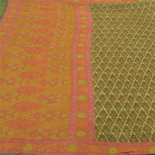 Sanskriti Vintage kraftige grønne sarier i rent ulden, bæredygtigt stof, trykt 5 yard sari