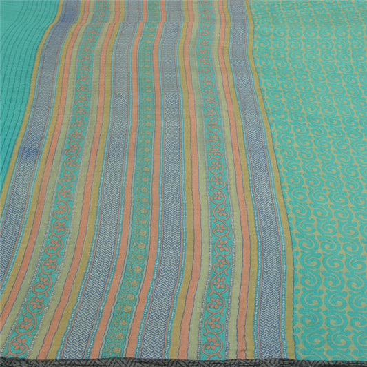 Sanskriti Vintage kraftige grønne sarier i rent ulden, bæredygtigt stof, trykt 5 yard sari