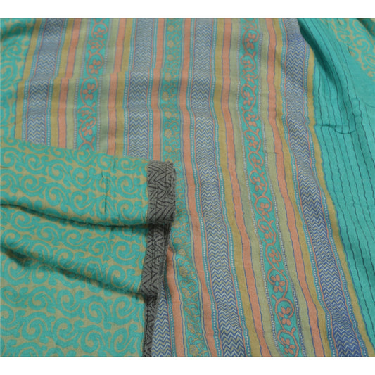 Sanskriti Vintage kraftige grønne sarier i rent ulden, bæredygtigt stof, trykt 5 yard sari