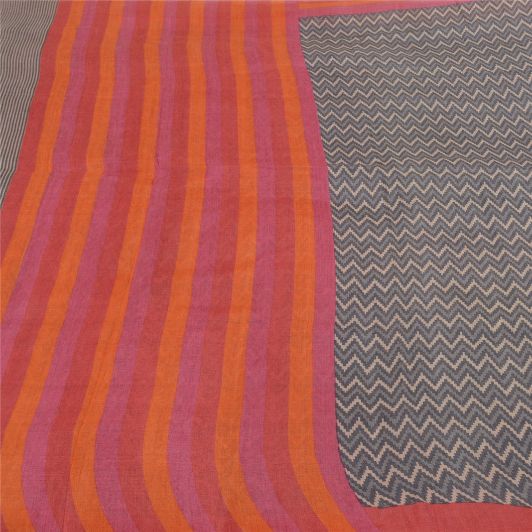 Sanskriti Vintage Heavy Grey Sarees Pure Tussar Silk Printed Sari 5 Yard Fabric